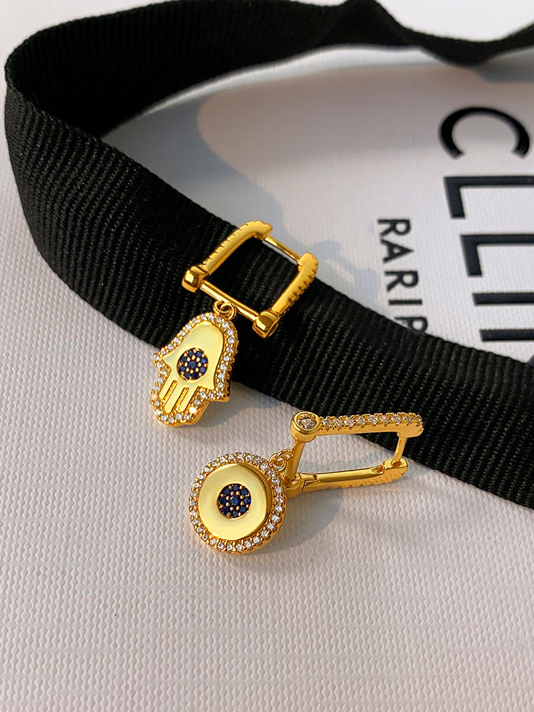 SparkShift Gold Evil Eye Asymmetrical Earrings