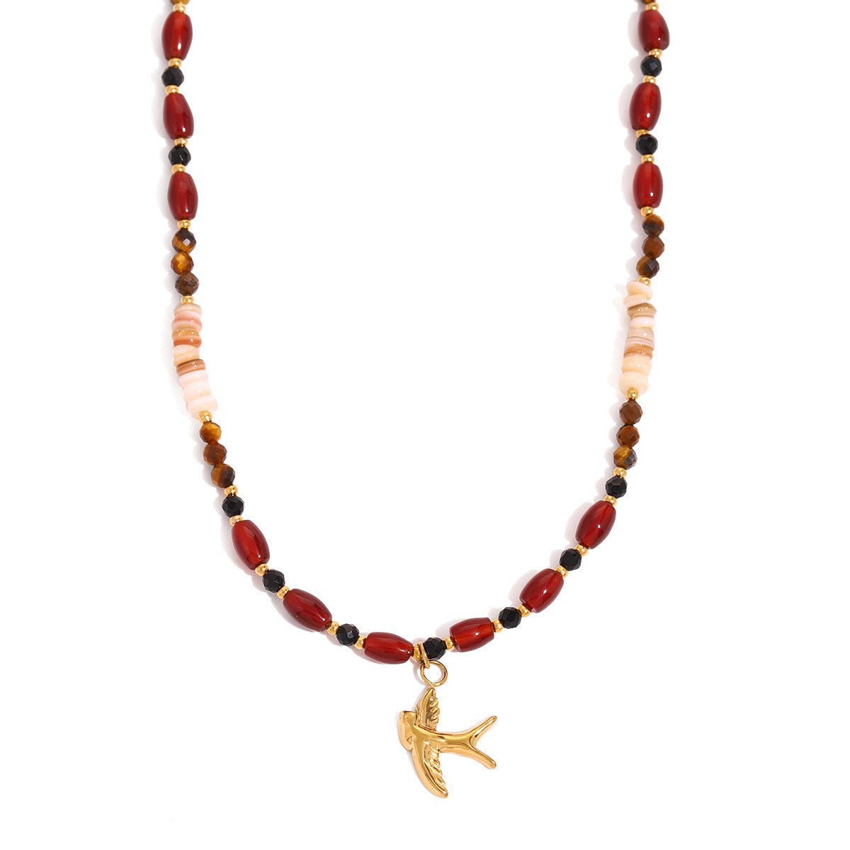SparkShift Apex Tiger Eye Beaded Necklace with Bird Pendant