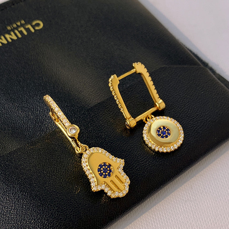 SparkShift Gold Evil Eye Asymmetrical Earrings