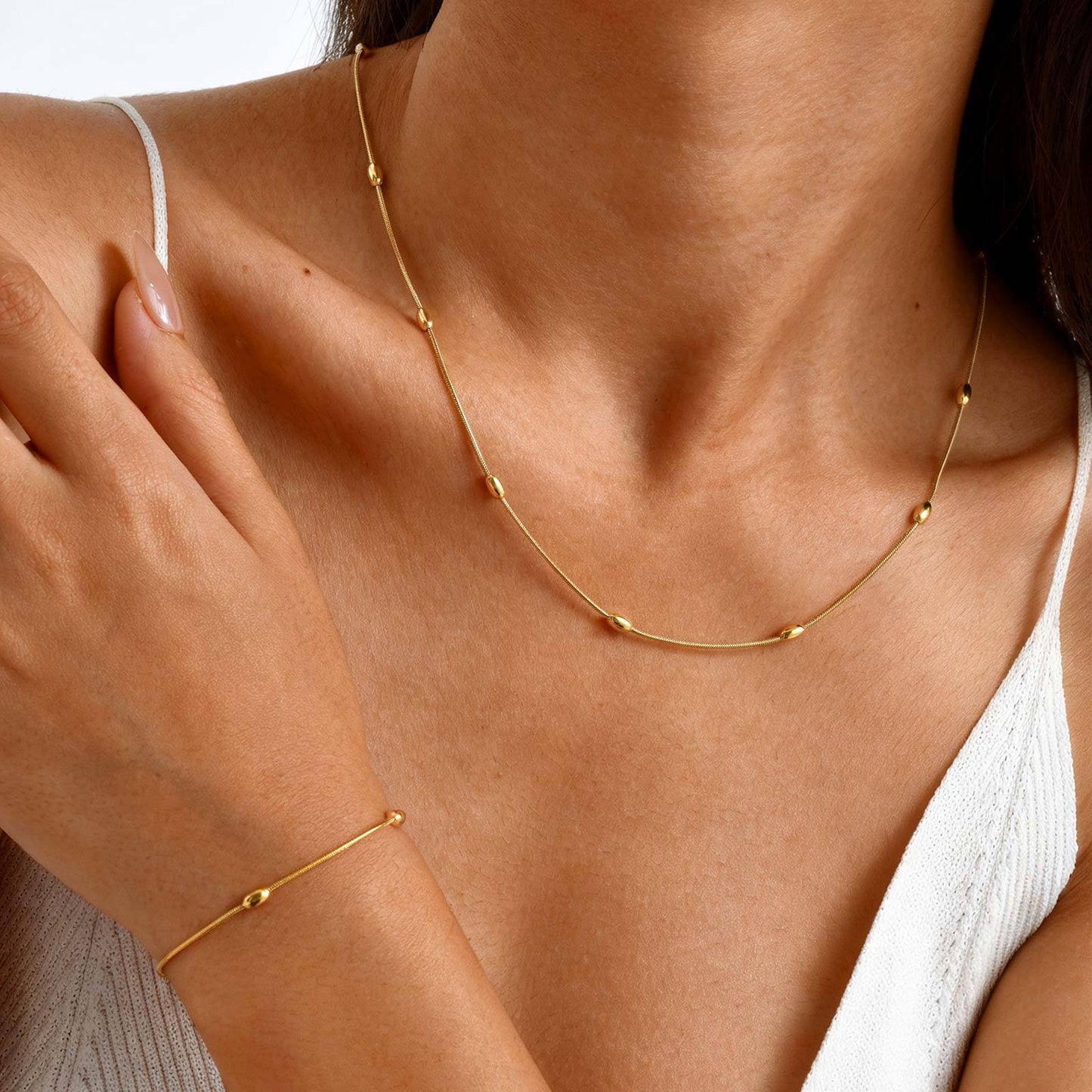 Minimalist Rice Bead Snake Chain Necklace