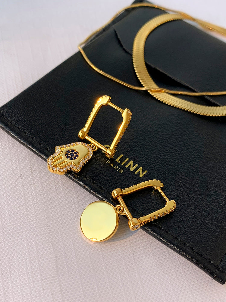 SparkShift Gold Evil Eye Asymmetrical Earrings