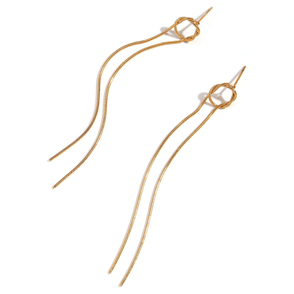 Minimalism Stainless Steel Plated 18K Tassel Stud Earrings