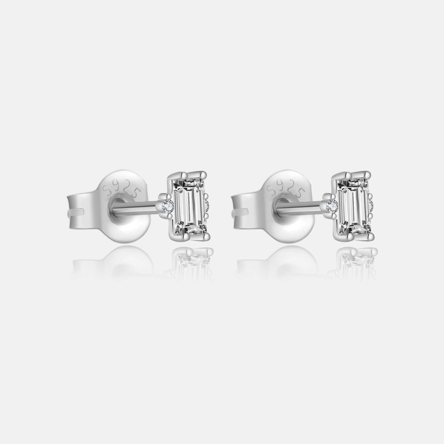 Rectangular Crystal Stud Earrings - 925 Silver  Minimalist Retro