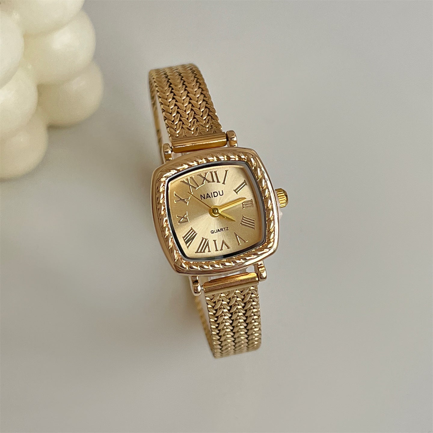 Golden Roman-style Square Watch For Women