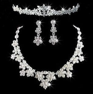 SparkShift Royal Bridal Crown Jewelry Set - Luxury Necklace, Earrigs & Tiara
