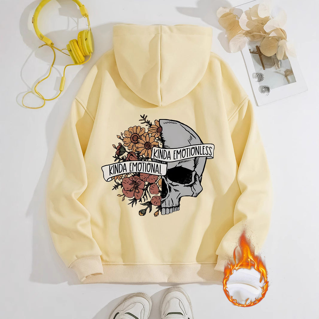 Long sleeved fleece thick hoodie skull hoodie
