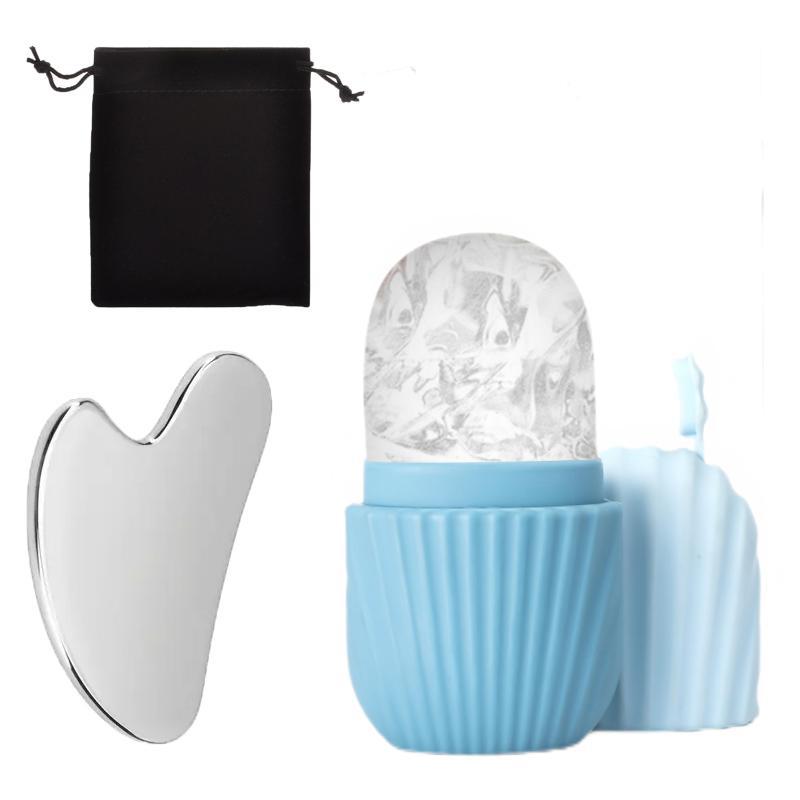 Silicone Ice Grid Scraping Plate Facial Care Tool Set with Storage Bag for Applying Ice Grid to Face