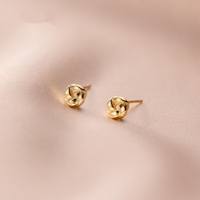 Silver Minimalism Rotating Round Flower Mini Stud Earrings