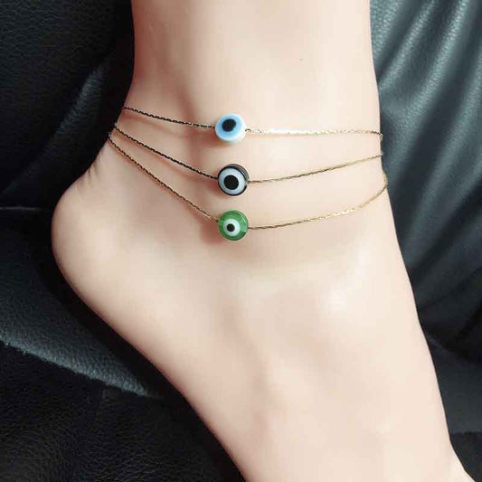 SparkShift Minimal Evil Eye Anklet Gold