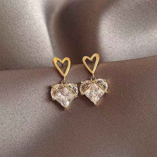 Heart Zircon Stud Earrings - Minimalist Romantic Jewelry