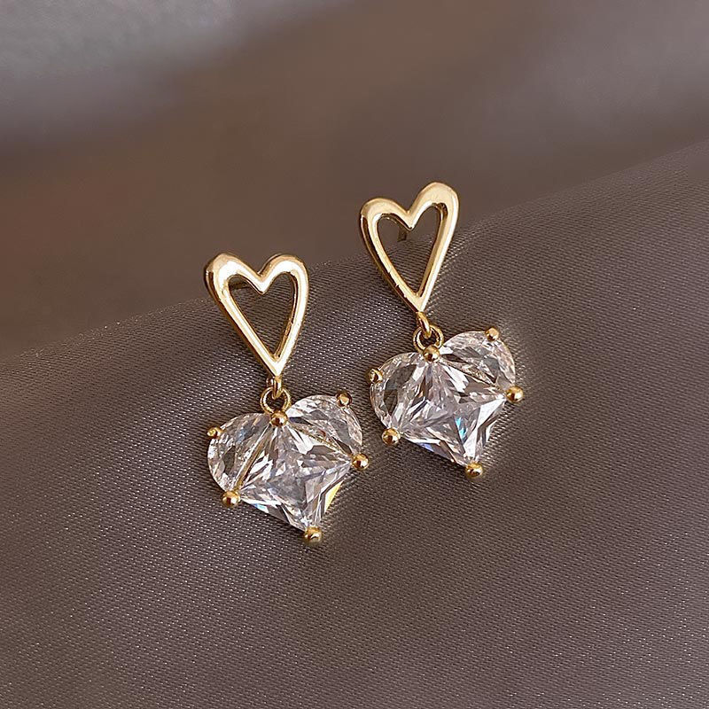 Heart Zircon Stud Earrings - Minimalist Romantic Jewelry