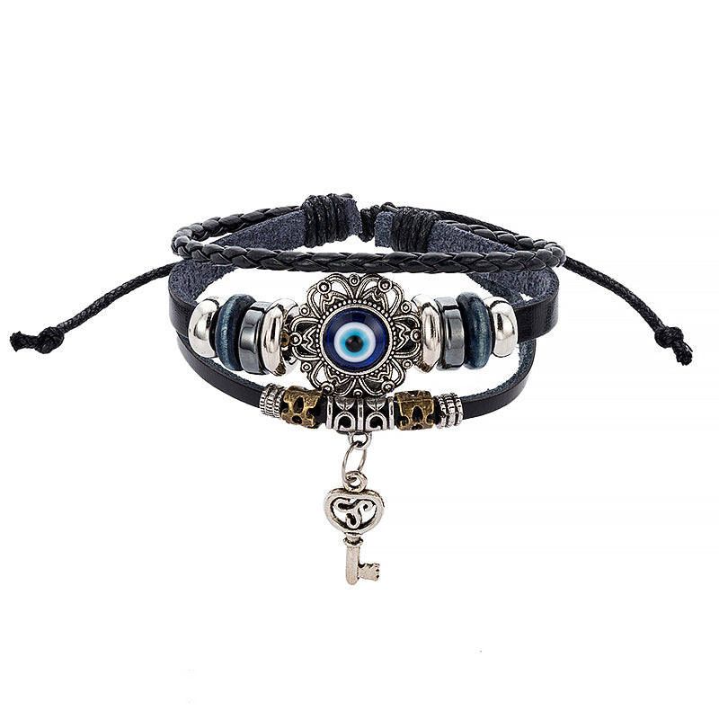 SparkShift Adjustable Evil Eye Leather Bracelet