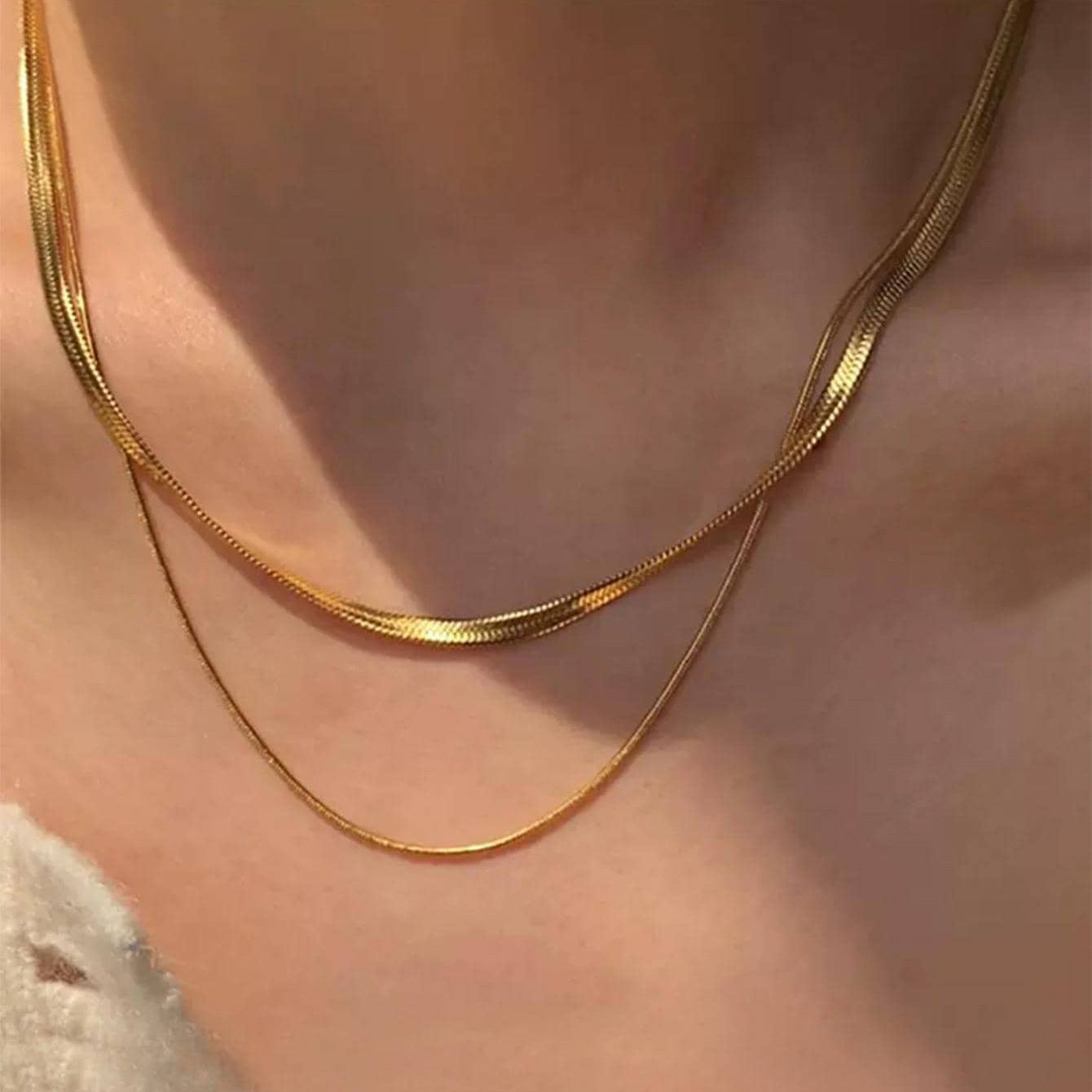 Double Layer Snake Chain Gold Choker
