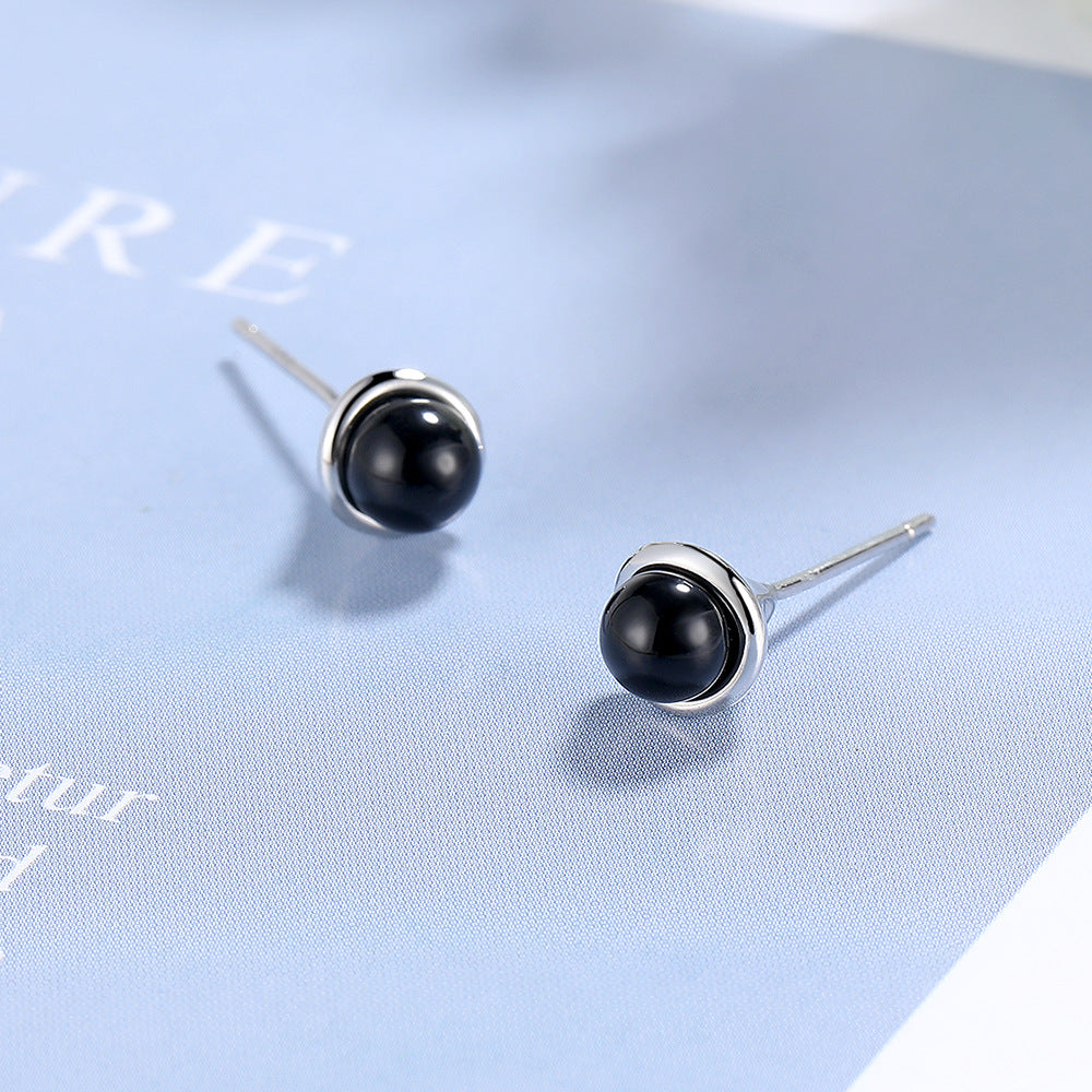 Vintage Black Agate Stud Earrings