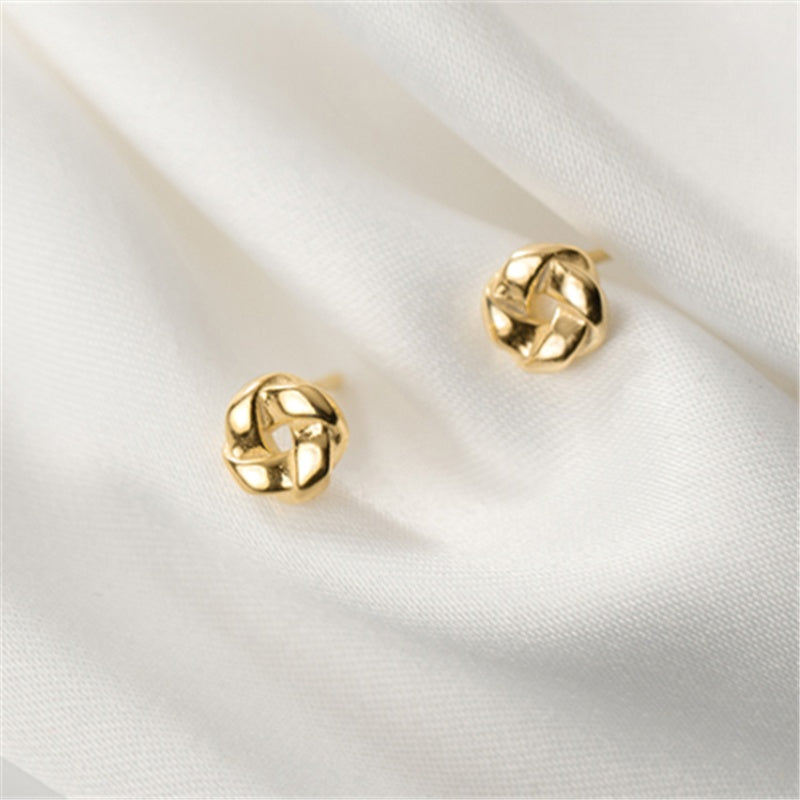 Silver Minimalism Rotating Round Flower Mini Stud Earrings