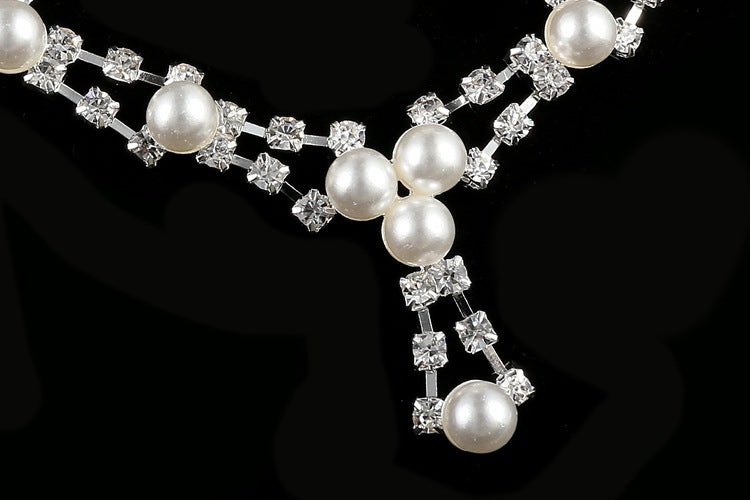 SparkShift Elegant Pearl Bridal Jewelry Set- Luxury Necklace & Earrings