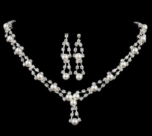 SparkShift Elegant Pearl Bridal Jewelry Set- Luxury Necklace & Earrings