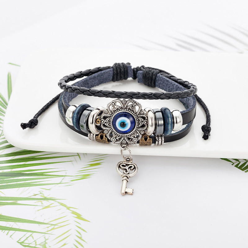 SparkShift Adjustable Evil Eye Leather Bracelet