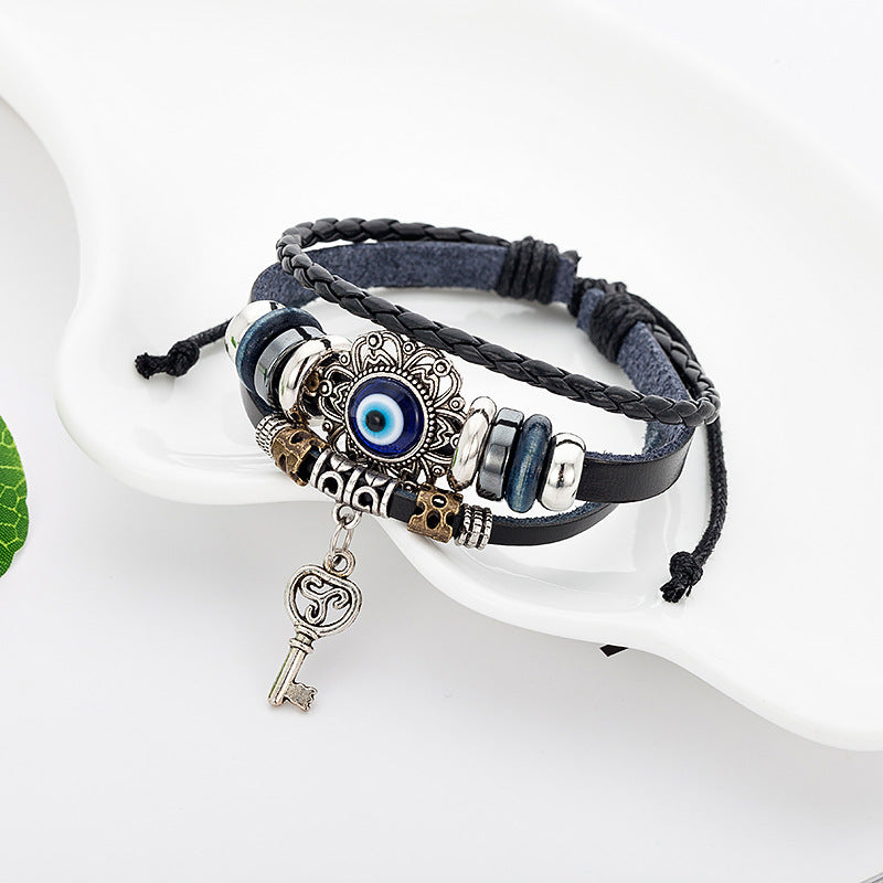 SparkShift Adjustable Evil Eye Leather Bracelet