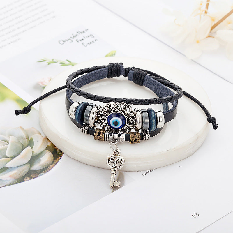 SparkShift Adjustable Evil Eye Leather Bracelet