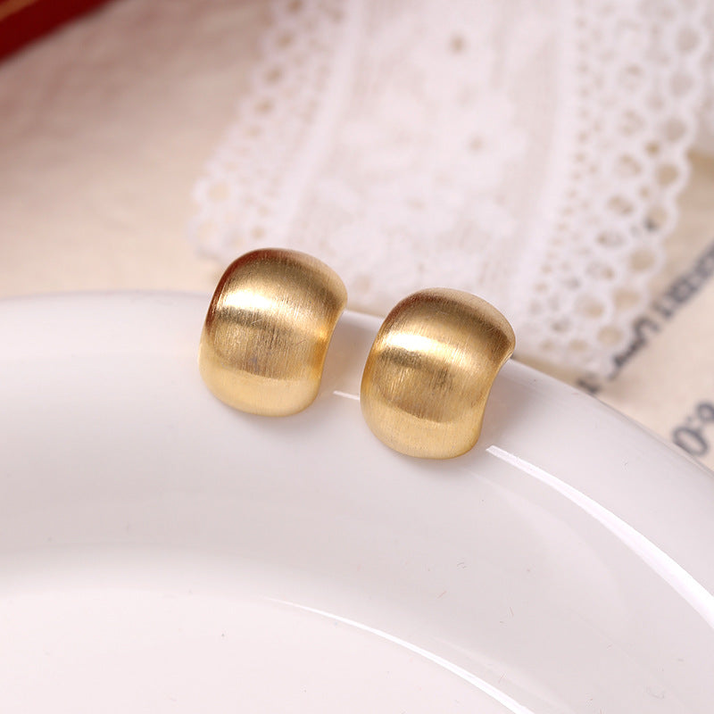 Small C- Shaped Brushed Minimalist Silver Stud Earrings