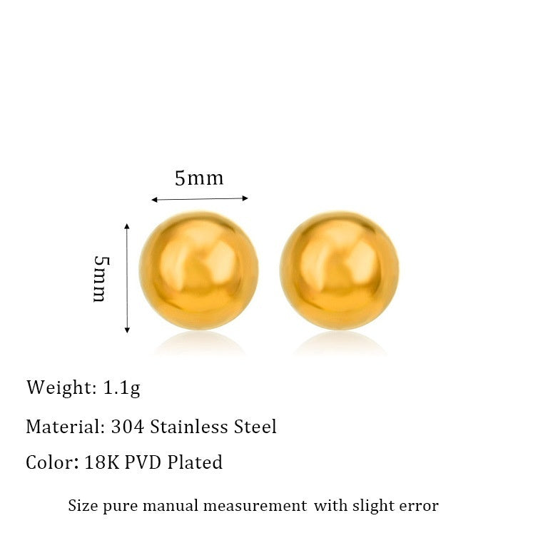 Stainless Steel 18K Ball Stud Earrings Minimalist Design Fashion All-match