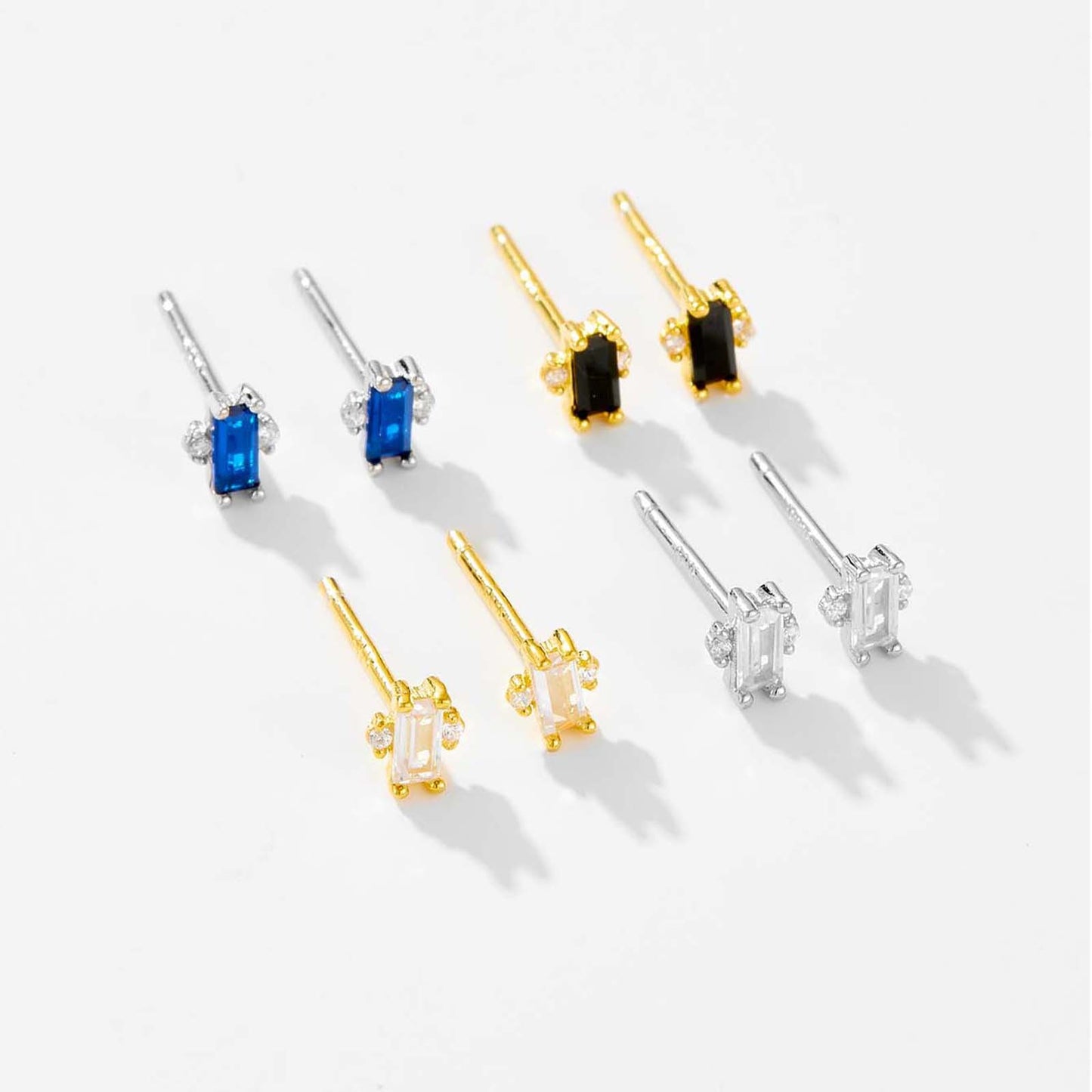 Rectangular Crystal Stud Earrings - 925 Silver  Minimalist Retro