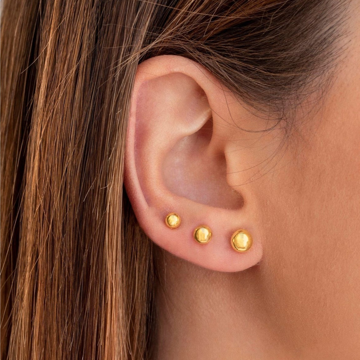 Stainless Steel 18K Ball Stud Earrings Minimalist Design Fashion All-match
