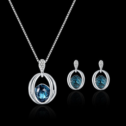 SparkShift Ocean Blue Crystal Jewelry Set - Luxury Necklace & Earrings