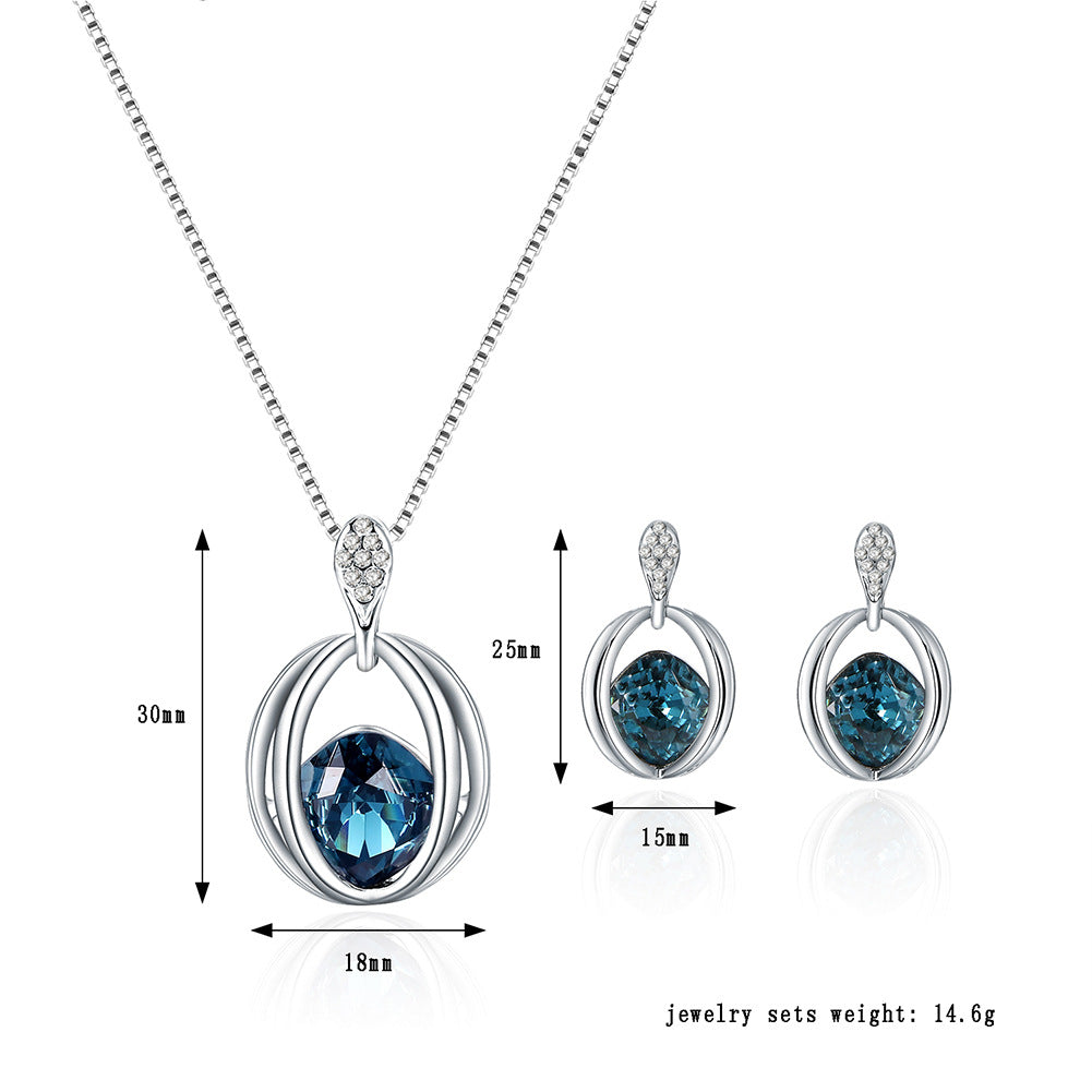 SparkShift Ocean Blue Crystal Jewelry Set - Luxury Necklace & Earrings
