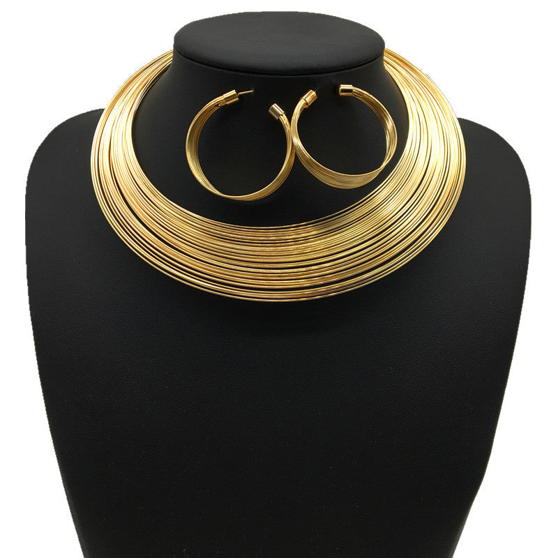 SparkShift African Gold Statement Jewelry Set - Luxury Bridal Necklace, Earrings & Bracelet