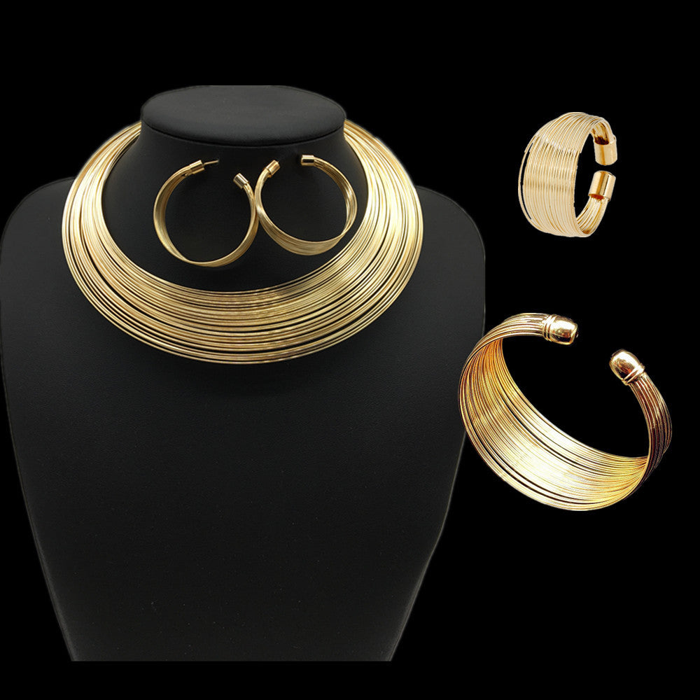 SparkShift African Gold Statement Jewelry Set - Luxury Bridal Necklace, Earrings & Bracelet