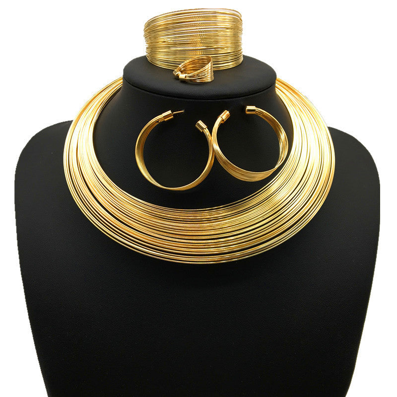 SparkShift African Gold Statement Jewelry Set - Luxury Bridal Necklace, Earrings & Bracelet