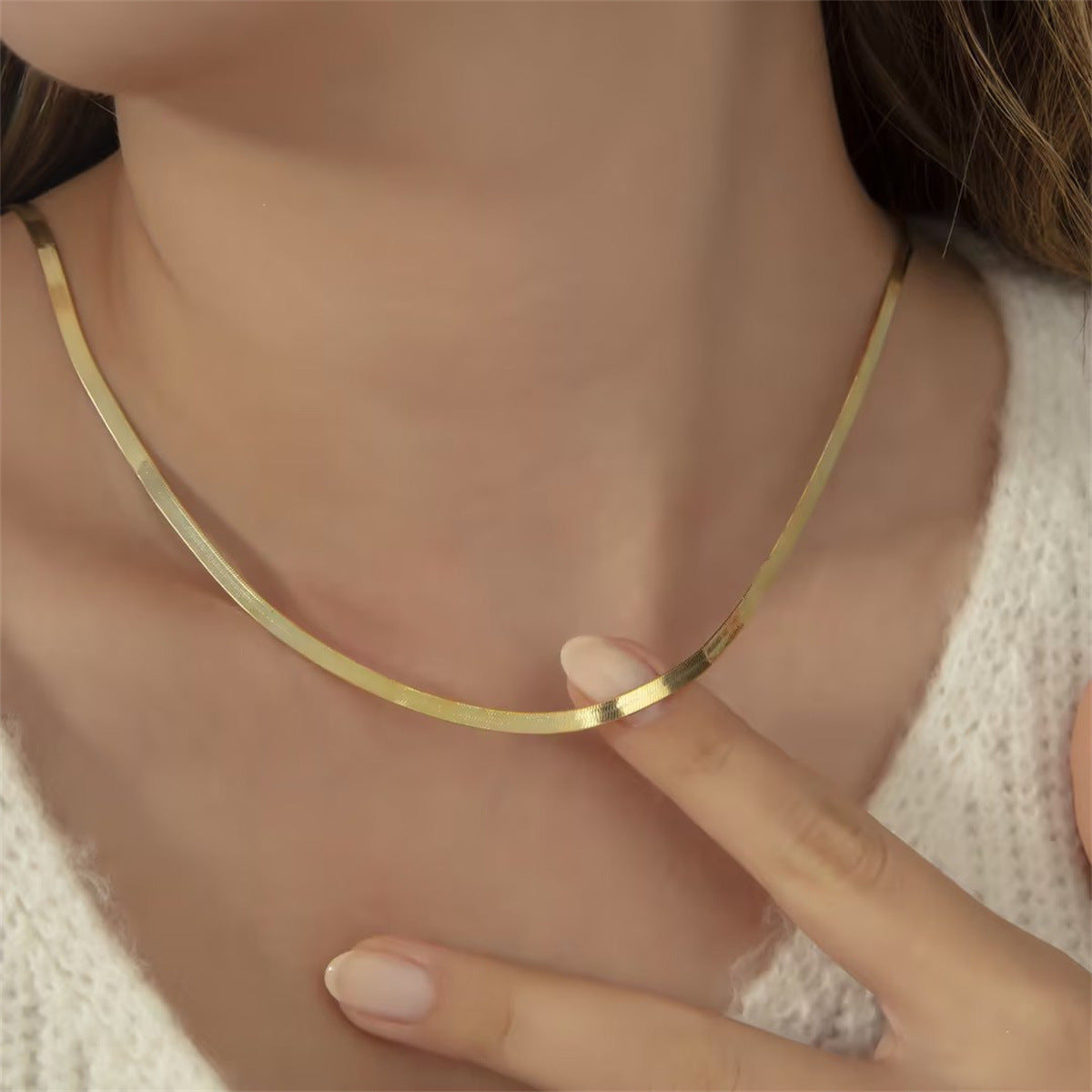The Silk Chain – 18K Gold Flat Snake Necklace