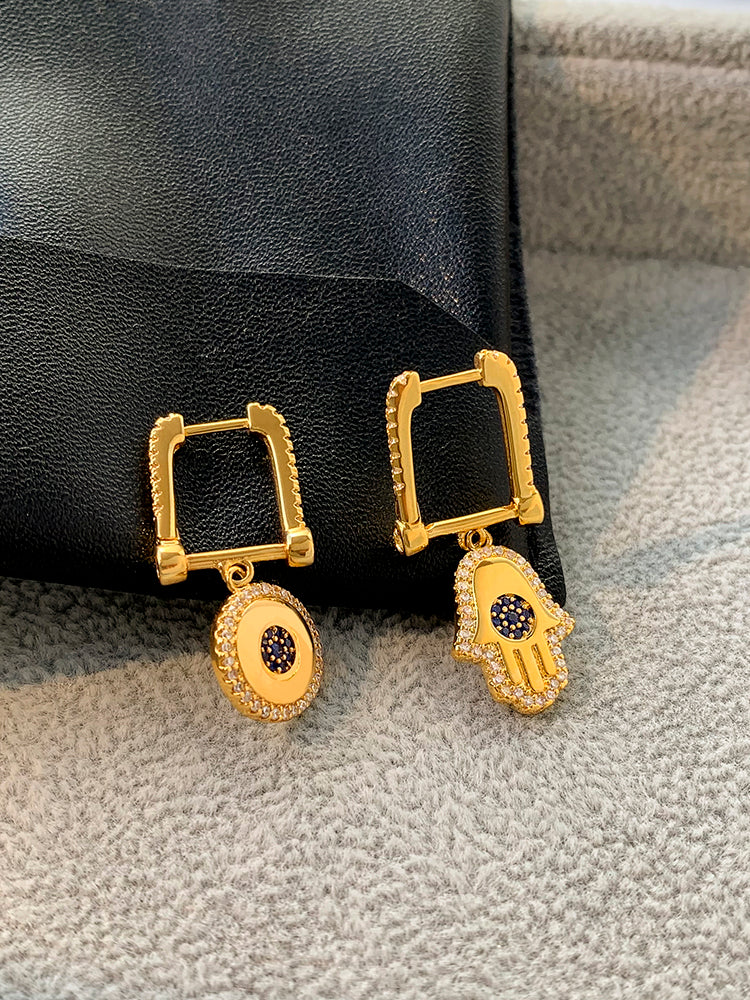SparkShift Gold Evil Eye Asymmetrical Earrings
