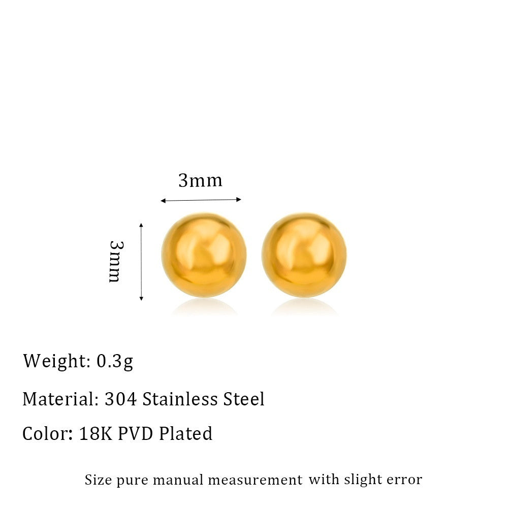 Stainless Steel 18K Ball Stud Earrings Minimalist Design Fashion All-match
