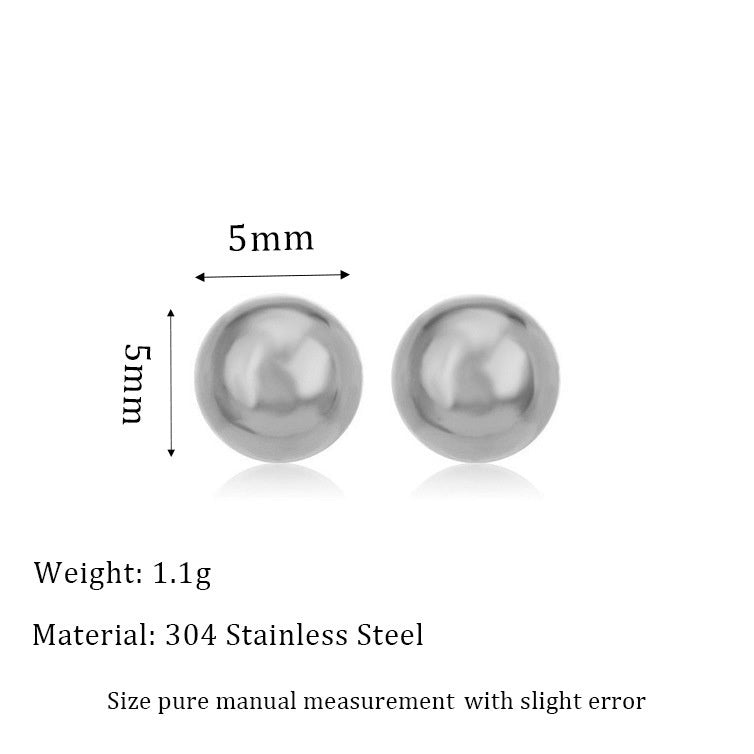 Stainless Steel 18K Ball Stud Earrings Minimalist Design Fashion All-match