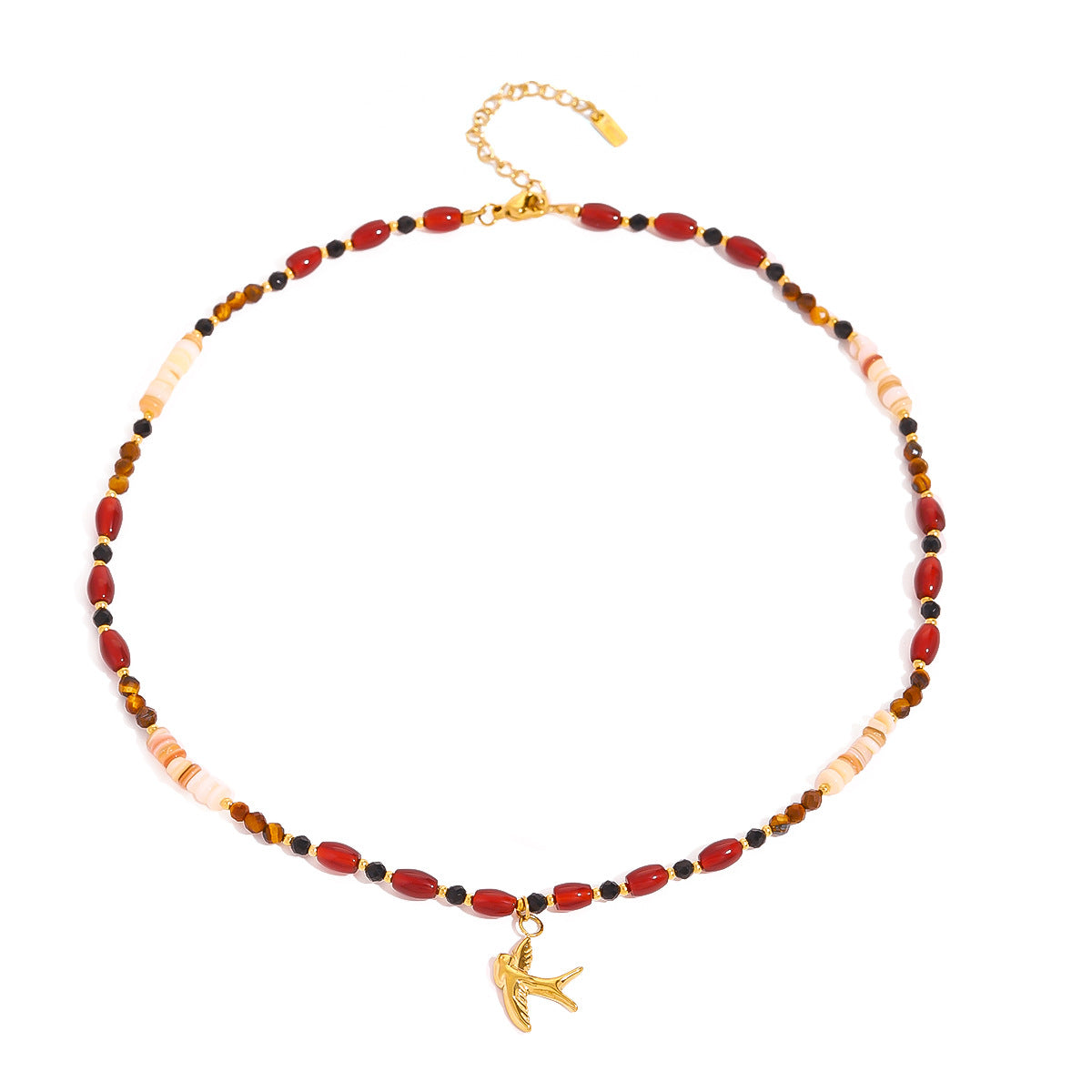 SparkShift Apex Tiger Eye Beaded Necklace with Bird Pendant