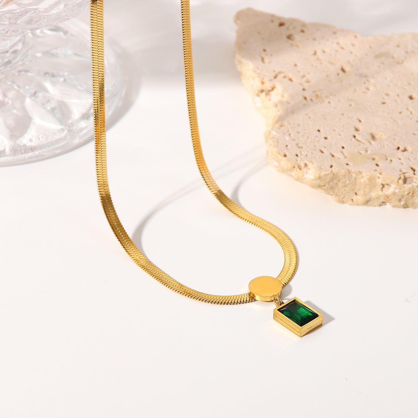 The Emerald Grace Necklace – Waterproof Stainless Steel Pendant