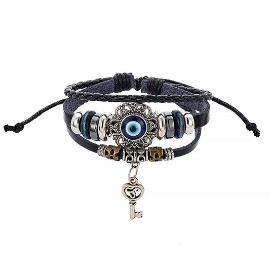 SparkShift Adjustable Evil Eye Leather Bracelet