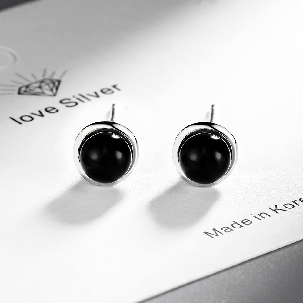 Vintage Black Agate Stud Earrings