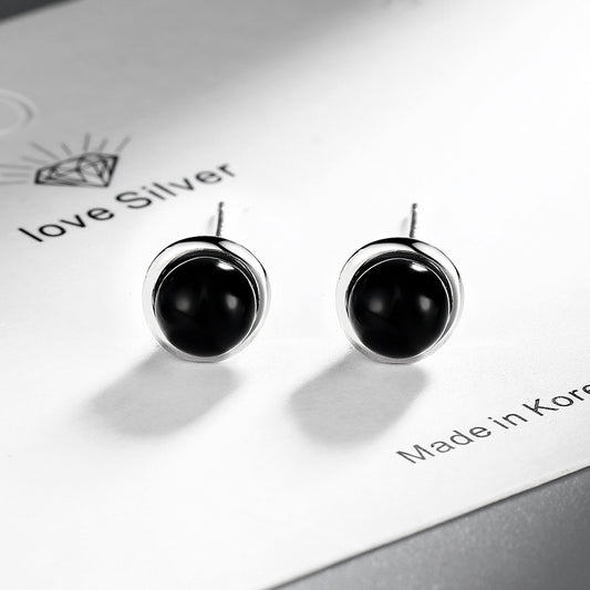 Vintage Black Agate Stud Earrings
