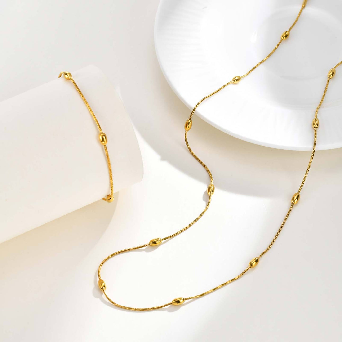 Minimalist Rice Bead Snake Chain Necklace