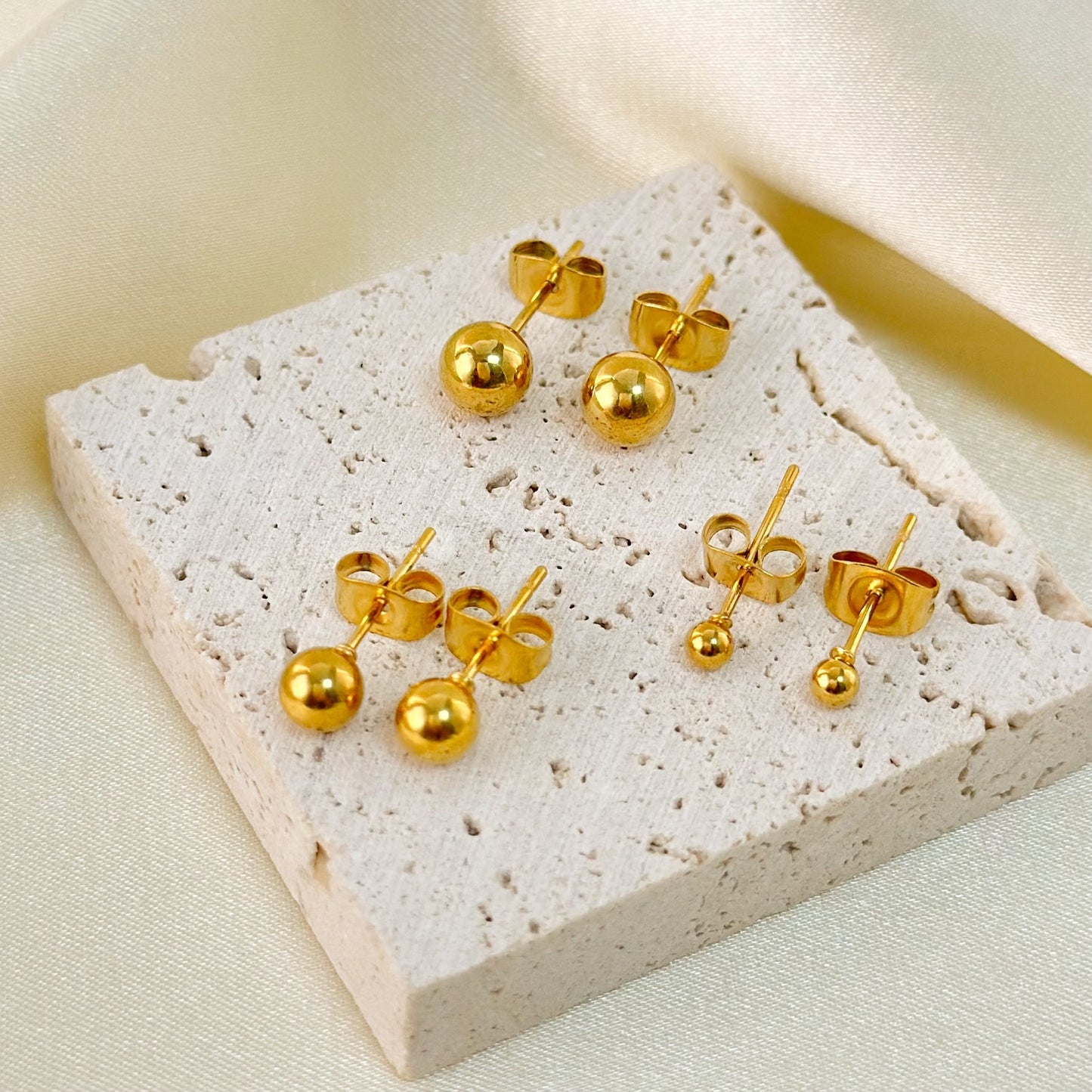 Stainless Steel 18K Ball Stud Earrings Minimalist Design Fashion All-match