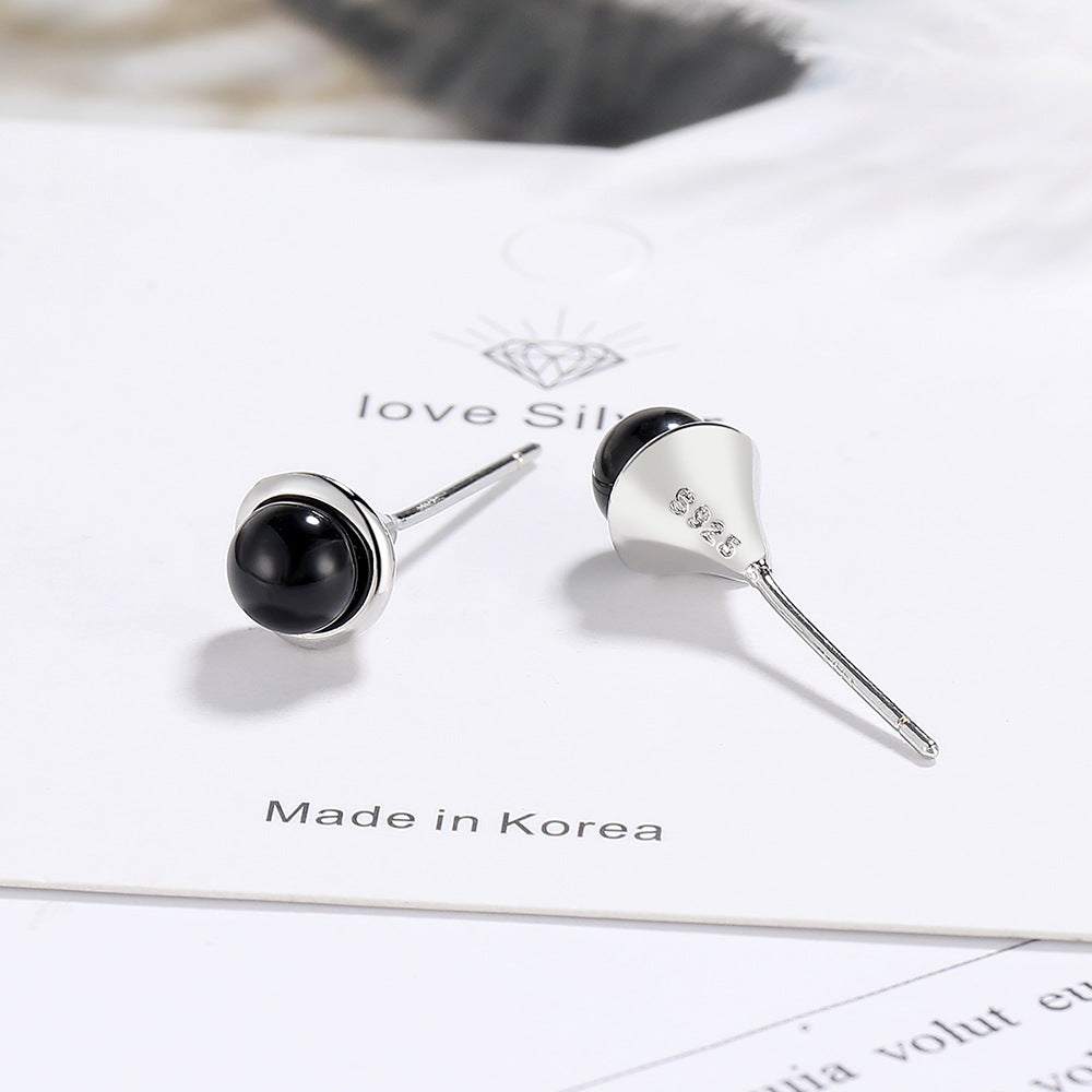 Vintage Black Agate Stud Earrings