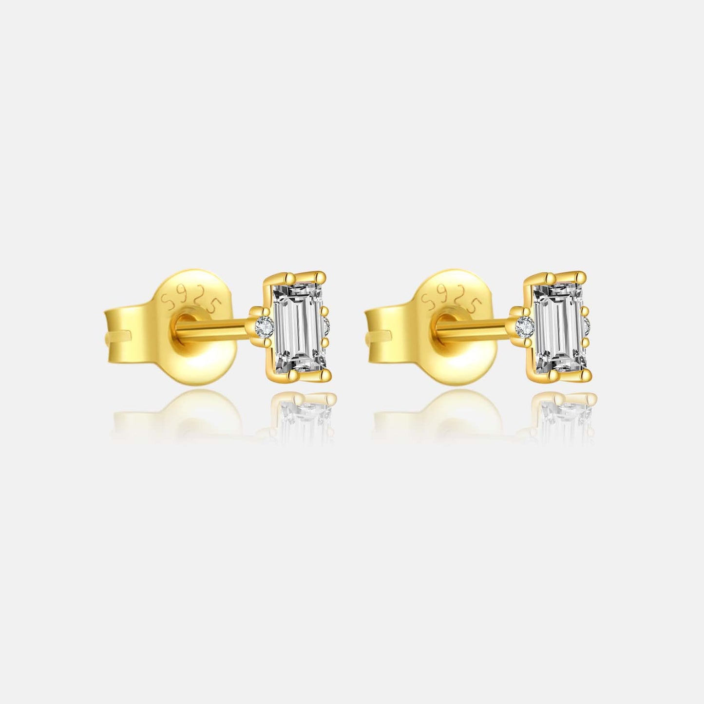 Rectangular Crystal Stud Earrings - 925 Silver  Minimalist Retro
