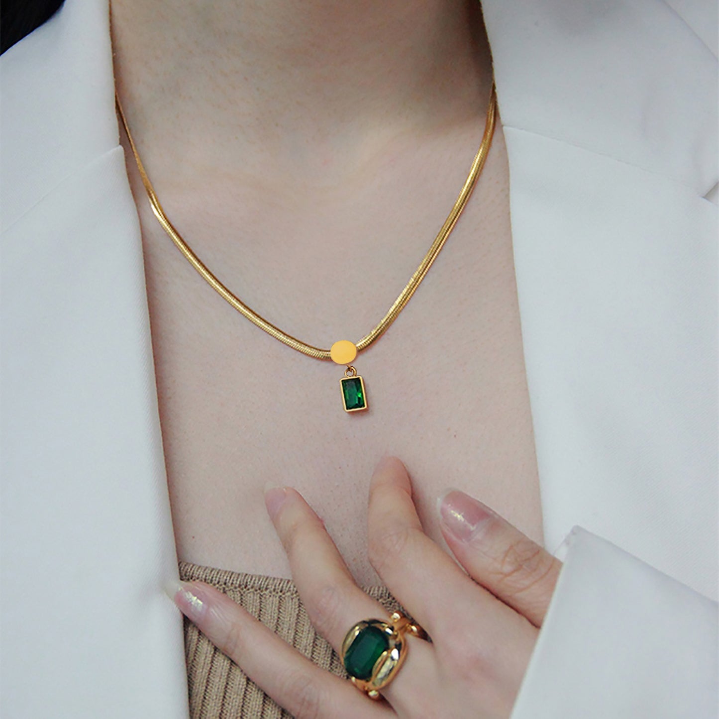 The Emerald Grace Necklace – Waterproof Stainless Steel Pendant