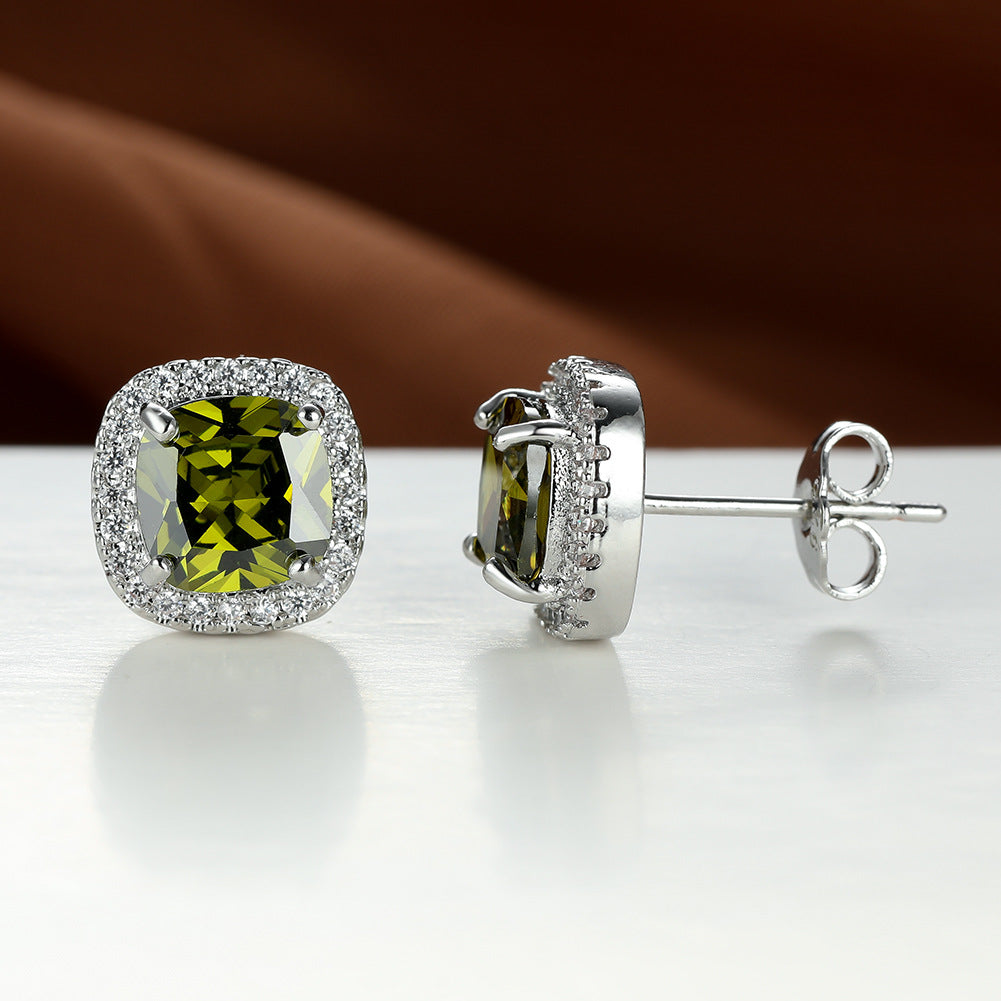 Emerald Zircon Minimalist  Stud Earrings For Women