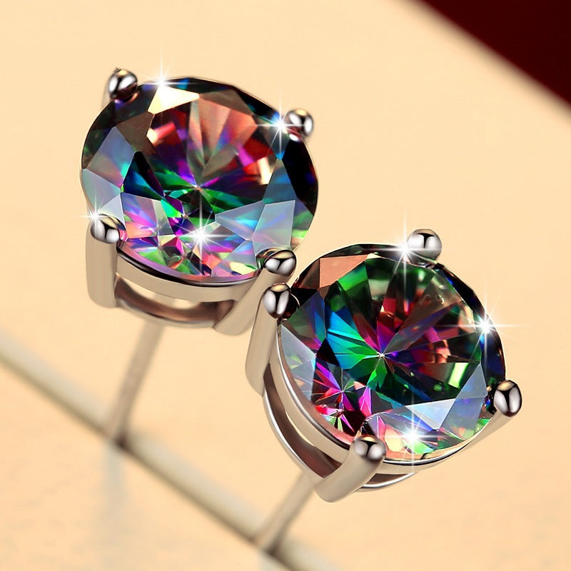 Fashionable And Minimalist Colorful Round Zircon Stud Earrings