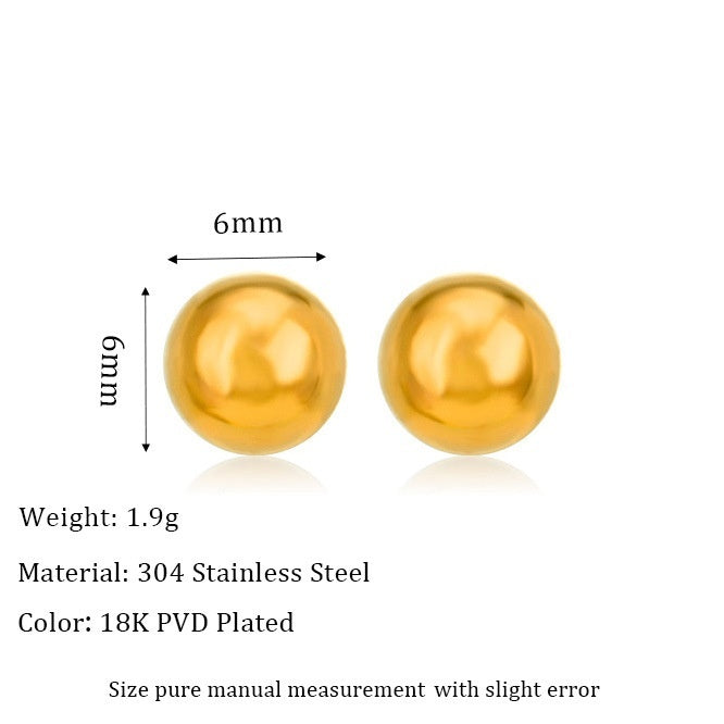 Stainless Steel 18K Ball Stud Earrings Minimalist Design Fashion All-match